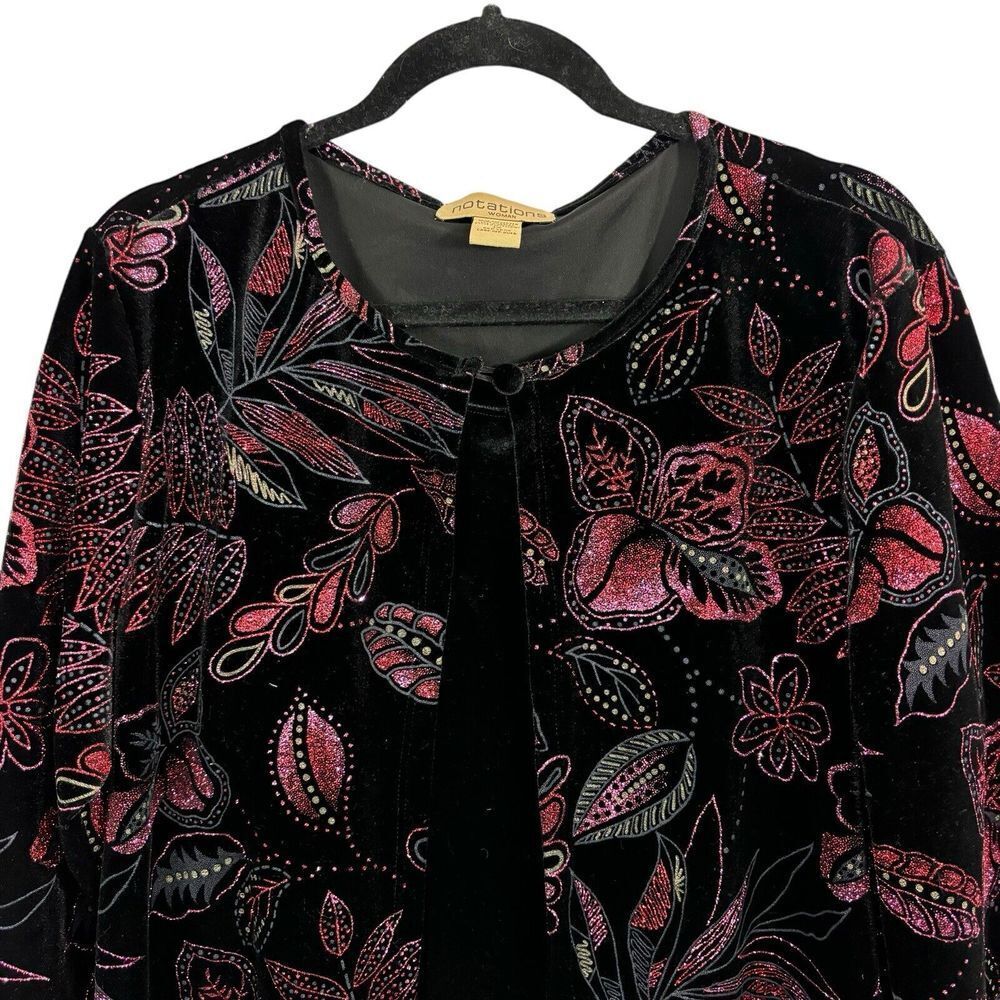 Notations Velvet Pink Red Sparkle Glitter Black Jacket Shell Christmas Size 1X - Picture 3 of 7